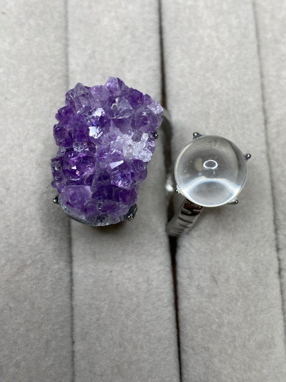 Amethyst & Clear Quartz Double Ring • Adjustable Statement Crystal Jewelry